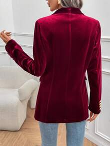 EMERY ROSE 女士优雅纯色天鹅绒西装外套 - 酒紅色 - 查看 2