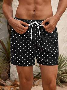 Manfinity VDAYZ Men's Beach Shorts Couples Matching Swimwear Drawstring Waist Front Tie Pocket Black And White Allover Print Resort Casual Hawaiian - Black and White - View 4