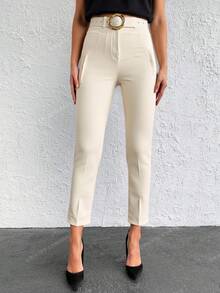 RueChic 實色修身直筒褲,配斜口袋 - 米色 - 查看 4