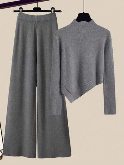 GlowEve New Minimalist Style Knitted Women's Sweater And Pants Set, Chic And Versatile European And American Fashion