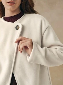 Cévolie 休闲单扣大衣，百搭秋冬 - 白色 - 查看 3