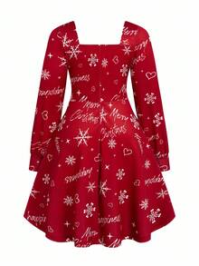 EMERY ROSE Vestido elegante de vacaciones, Navidad y otoño con estampado para damas de talla grande - Rojo - Ver 2