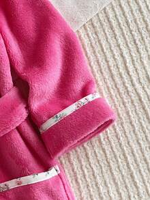 Girls' Cute Rabbit Embroidered Floral Fleece Robe, Comfortable Casual Loungewear For Autumn/Winter - Hot Pink - View 6