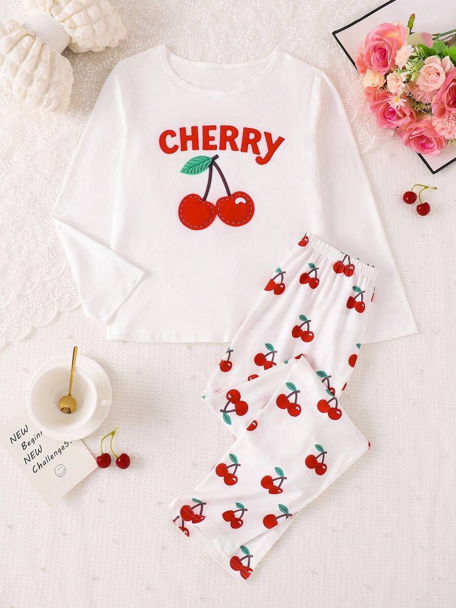 适合大女孩的可爱 INS 樱桃女孩印花柔软睡衣 - 彩色 - 查看 1