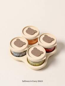 Cozy Pixies 4-Piece Set Of Baby Feeding Accessories, Milk Powder Box And Packing Box, Cute Bear Pattern.