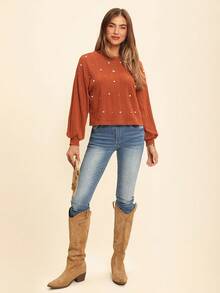 Coeurva Camiseta tejida de canalé con diseño de perla - Marrón - Ver 7