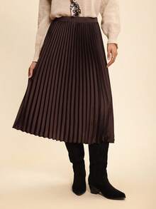 Coeurva High Waist Pleated Skirt - Brown - View 1