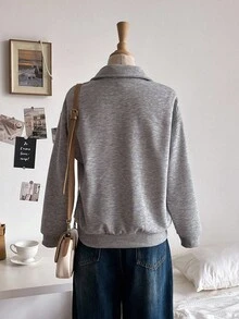 Sweetra Young Tween Girls' Casual & Fashionable Korean Style Simple Zip-Up Knit Hoodie, Gray Solid Color, Long Sleeve, Suitable For Older Girls Back To School Season, Autumn/Winter