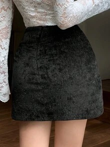 DAZY Damen Herbst/Winter Samt elegant Neujahr Weihnachten Hochzeit Party glänzender Pailletten Bodycon Rock