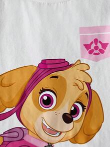 SHEIN | PAW Patrol T-shirt à manches courtes avec imprimé chien de dessin animé, couleurs contrastées, pour jeune fille, décontracté, pour les trajets quotidiens, été