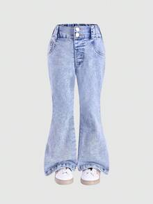 Genkimix Kids 3 件套年轻女孩牛仔喇叭裤套装，包括牛仔裤 + 纯色牛仔裤，修身弹力，休闲度假和街头时尚风格，适合春夏季 - 彩色 - 查看 3