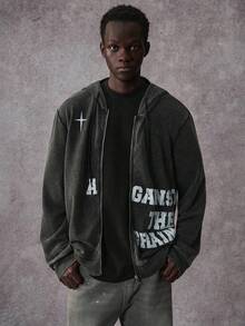 STYNVO 男士字母图案连帽领长袖卫衣 - 黑色 - 查看 1