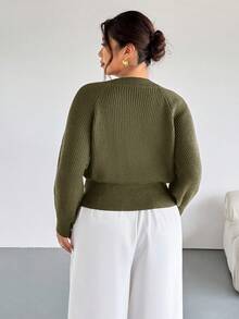Firerie Áo khoác cardigan dệt kim tay dài cài nút phía trước màu trơn cỡ lớn cho mùa thu/đông - màu xanh lá - Xem 2
