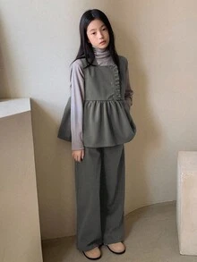 DAZY 2pcs Tween Girls Fall Outfit - Sleeveless Shirt Vest + Pants Set - Grey - View 5