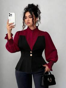 Elenzga Áo sơ mi tay dài cài nút 2 trong 1 cỡ lớn dành cho nữ thời trang thanh lịch trẻ hóa - Nhiều màu - Xem 4