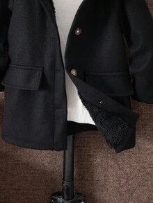 Sparklyn 男童休闲加厚仿毛皮连帽中长款外套，秋冬款 - 黑色 - 查看 7