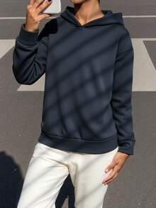 SHEIN Unity Letter & Butterfly Print Drop Shoulder Hoodie BEAUTIFUL Miracles Happen Every Day Life Is Not Always Dark Live The Life You Most Want Try To Do What You Want To Do Most What You Want Will Come,Long Sleeve Tops Graduation,Back To School,Graduation,Teacher For Women,Back To School Pullover Fall Sweatshirt - Dark Grey - View 4