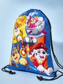 SHEIN | PAW Patrol 1pc Cartoon Rubble, Skye, Chase, Pattern Drawstring Backpack, Adjustable Shoulder Strap, Gym Bag, Canvas Backpack, Casual Bag, Travel Bag, Sports Beach Bag, Unisex, Back To School - Blue - View 6