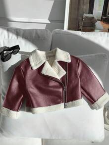 SHEIN Baby Mädchen Herbst/Winter süße vielseitige Farbblock Jacke mit Thermofutter
