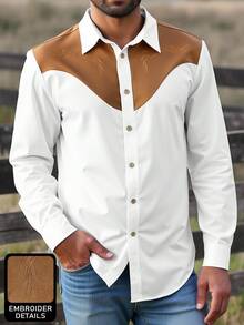 Manfinity Nomadique Men's Western Style Contrast Color Embroidered Button-Down Shirt Western Shirt Men Rodeo Shirt, Fall