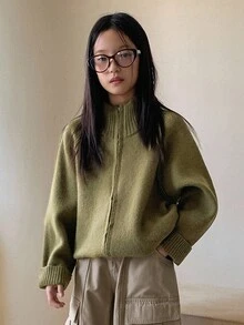 DAZY Tween Girls Daily Casual Cardigan - Army Green - View 1