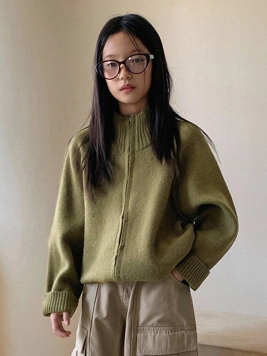 DAZY Tween Girls Daily Casual Cardigan - Army Green - View 1