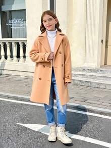 SHEIN Tween Girls' Mid-Length Casual Everyday Fashion Coat Fall Coat Matching Outfits Kids Streetwear Stylish Girls Outfits Girls Coat Winter