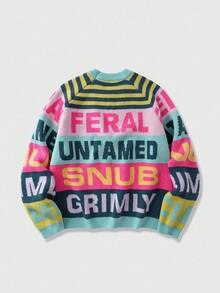 ROMWE MEN Street Life Men's Striped Jacquard Crew Neck Long Sleeve Sweater, Autumn/Winter - Multicolor - View 2