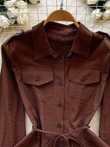 EMERY ROSE New Button-Up Long Sleeve Casual Chic Fashion Shirt For Women - Coffee Brown - View 4