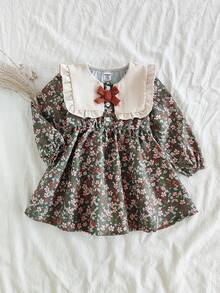 SHEIN Vintaside Kids 女婴可爱长袖公主裙，时尚优雅，适合春秋季