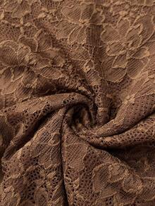 SHEIN Unity 露肩蕾丝长袖修身女式衬衫 - 棕色 - 查看 8