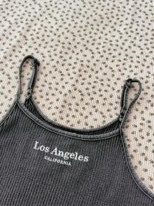 SHEIN Teen Girls 2pcs Set: Embroidered Knit Cami Bodysuit And Casual Vintage Style Acid-Washed Pants, Spring/Summer Cozy Fall & Winter Styles Suitable For Autumn/Winter Daily Wear,Street Style, Home Suitable For New Year, Daily, Celebration, Autumn & Winter Outfits For Easy Comfort, Autumn & Winter Layers For Girls, Stylish Girls