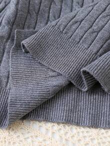 Young Girl Autumn/Winter Casual Commute School Style Bow Decor Cable Knit Cardigan And Pleated Skirt Set - Grey - View 6