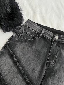 Attitoon 女式铆钉口袋设计喇叭休闲牛仔裤 - 黑色 - 查看 5