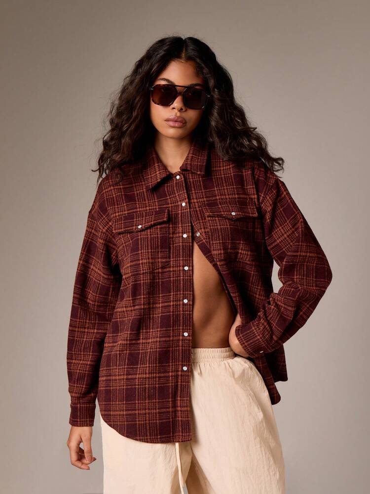 Plaid Flannel Button Down Shirt With Pearl Snaps