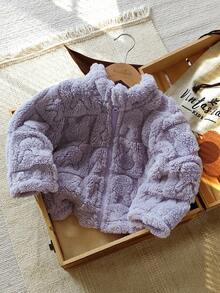 Vintaside Kids Babygirl 婴幼儿毛绒立领长袖简约时尚夹克，适合户外旅行、度假或休闲日常穿着，秋冬季 - 紫色 - 查看 3