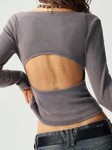 Bohemela Casual Color Block V-Neck Long Sleeve Fitted Women Top