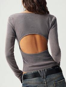 Bohemela Casual Color Block V-Neck Long Sleeve Fitted Women Top