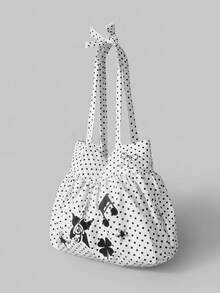 ROMWE Anime 1. 可爱蝴蝶结复古心形女士单肩包 2. 简约波尔卡圆点夏日花朵与音乐音符大容量手提包，可容纳笔记本电脑，适合日常通勤、上学、购物等。 - 白色 - 查看 2