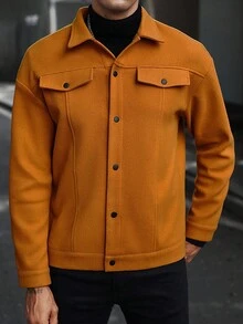 Manfinity CasualCool Men's Solid Color Single-Breasted Casual Long Sleeve Overcoat, Autumn/Winter - Orange - View 4