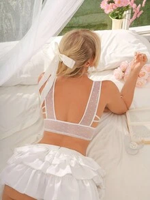 Crystal Vow Women's Sexy Lace Contrast Mesh Bra Lingerie Bra - White - View 2