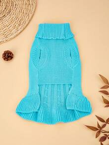 PETSIN 1 Piece Of Sky Blue Long Autumn And Winter Thick Knitted Windproof And Warm Casual Pet Dress Sweater - Sky Blue - View 7