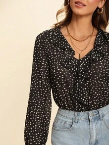 Coeurva Body Encolure V À Volants Transparent En Mousseline De Soie