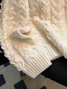 Franclia French Retro Casual Vacation Daily Commute Versatile Elegant College Style Turtleneck Long Sleeve Hand-Woven Rope Casual Minimalist Spring Autumn Winter Women Loose Fit Pullover Turtleneck Sweater, Beige Christmas