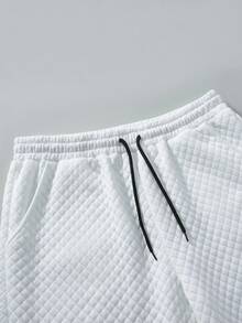 Manfinity Homme Men's Hoodie + Drawstring Pants Set, Solid Color Diamond Jacquard Fabric, Label Detail Design, Casual Sports Suit, Autumn/Winter Minimalist Casual Wear For Home, Commute Daily Leisure, Weekend Trips, Outdoor Activities, Travel Expeditions, Relaxed Work Environments Or Semi-Formal Occasions,Boyfriend/Husband Gift, Anniversary Gift - White - View 4