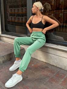 EURMUSE Elastic Waist & Cuffs Joggers With Printed Pattern - Cadet Blue - View 5
