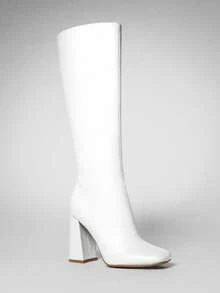 Solezae Women's Fashionable & Comfortable Knee-High Side Zipper Chunky Heel Boots - Beige - View 3