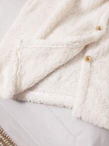 Sparklyn Girls' Solid Color Lapel Long Sleeve Cardigan With Fake Pocket Decor, Mid-Length Casual Loose Fuzzy Jacket - White - View 8