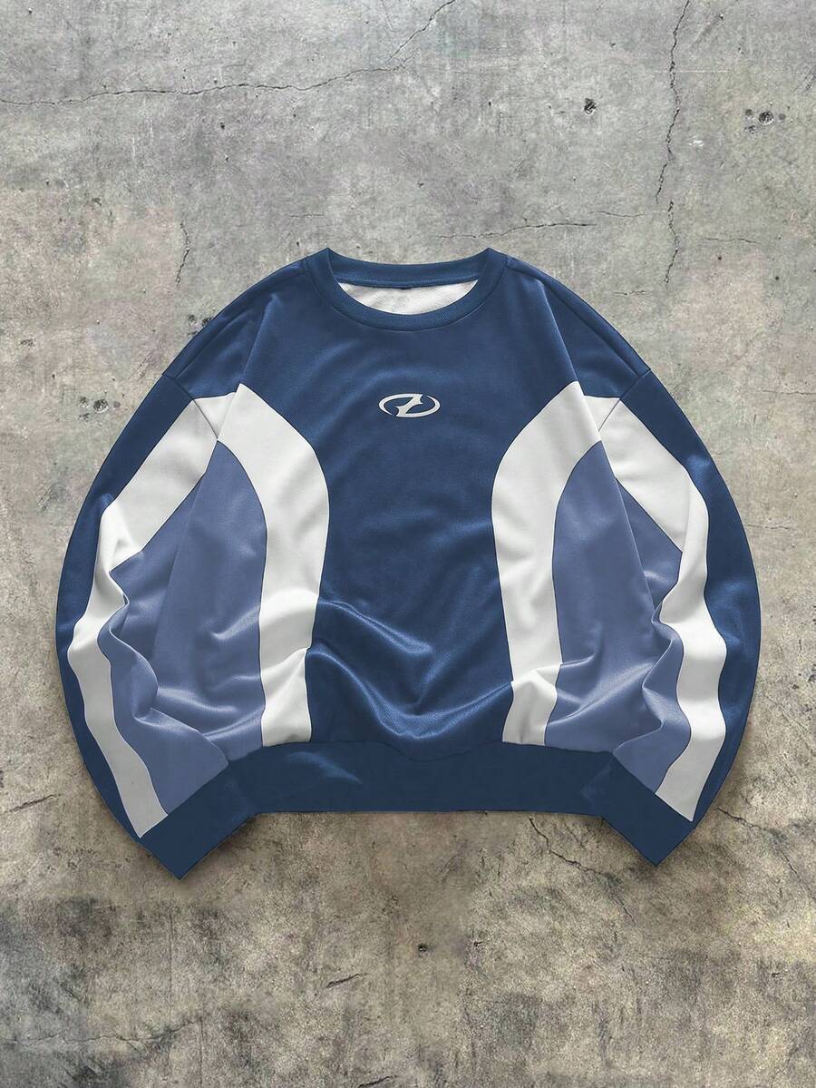 AXEPEAK Lässige Streetwear Farbblock Logo Muster Kurzer Pullover Sweatshirt für Herren, für Herbst Winter, Langarm Top - Verschiedenfarbig - Übersicht 1