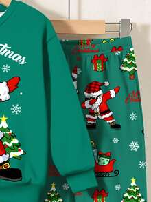 SHEIN 2pcs/Set Boys Casual Warm & Comfortable Classic Christmas Themed Loose Fit Sweatshirt And Pants Set, Suitable For Summer - Multicolor - View 6
